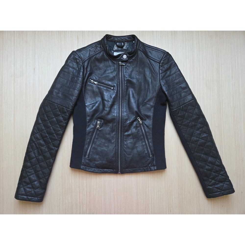 Levi’s Womens XS / ECH Genuine Leather Biker Jacket Fitted Zip Pockets Black